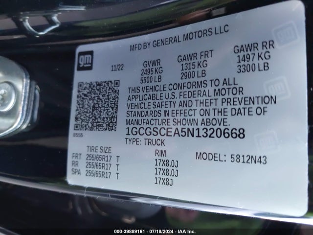 1GCGSCEA5N1320668 Chevrolet Colorado 2wd  Short Box Lt