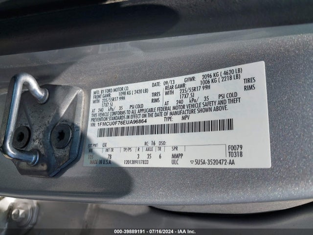 Ford ESCAPE S 2014 1FMCU0F76EUA96864 Image 9