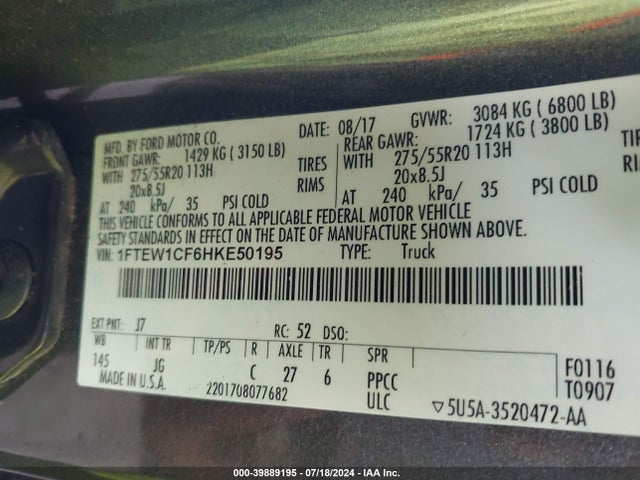Ford F-150 Xl 2017 1FTEW1CF6HKE50195 Image 9