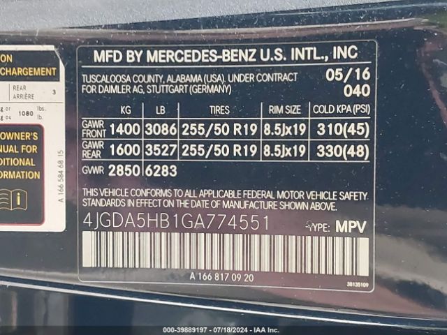 4JGDA5HB1GA774551 Mercedes-Benz Gle 350 4matic