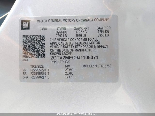 2GTV2MEC9J1105071 GMC Sierra 1500 Sle