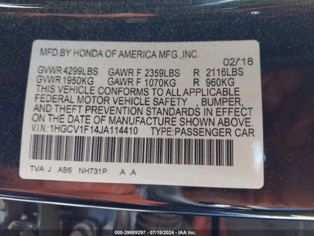 1HGCV1F14JA114410 Honda ACCORD LX