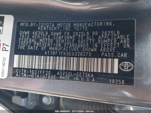 Toyota CAMRY SE 2014 4T1BF1FK0EU326270 Image 9