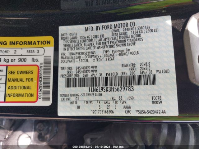 1LN6L9SK3H5629783 Lincoln Continental Select