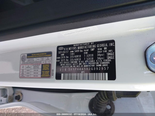 KIA Sorento 3.3l Ex 2018 5XYPH4A5XJG392957 Image 9