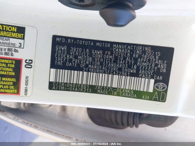 Toyota COROLLA LE 2015 2T1BURHE5FC422961 Image 9