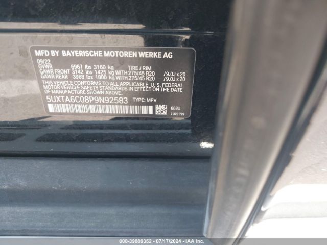 5UXTA6C08P9N92583 BMW X5 Phev Xdrive45e