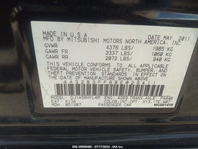 2011 MITSUBISHI GALANT 4A32B3FF6BE029411 Photo 8