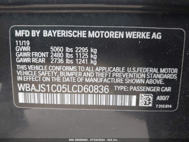 WBAJS1C05LCD60836 BMW 540I
