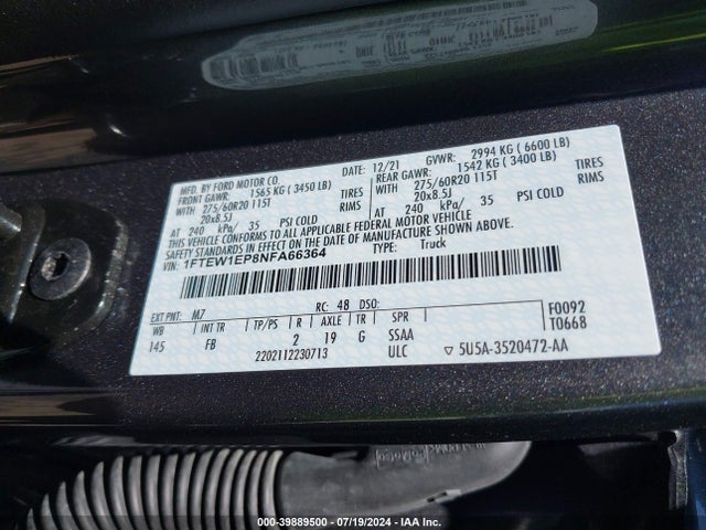 Ford F-150 Xlt 2022 1FTEW1EP8NFA66364 Image 9