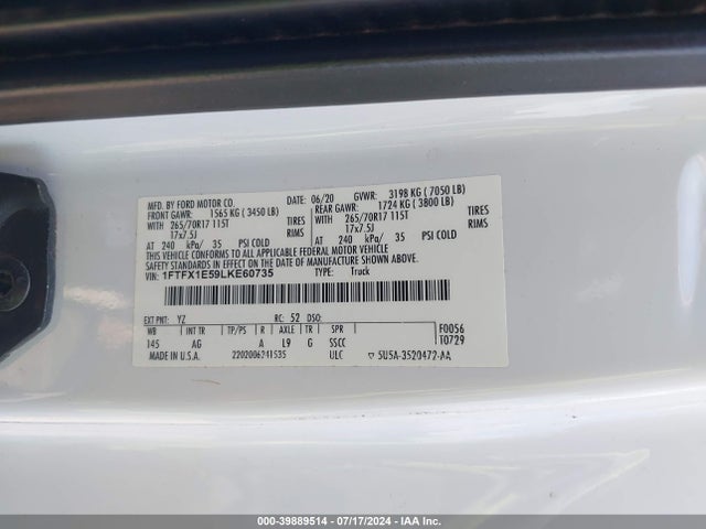 Ford F-150 Xl 2020 1FTFX1E59LKE60735 Image 9