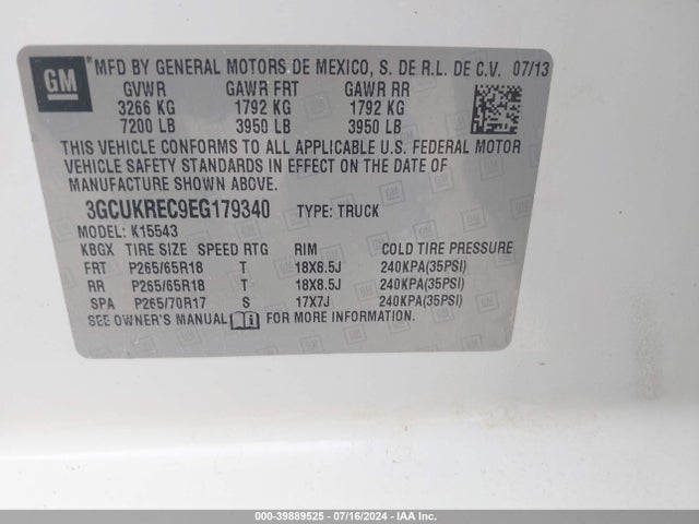 Chevrolet Silverado 1500 2lt 2014 3GCUKREC9EG179340 Image 9