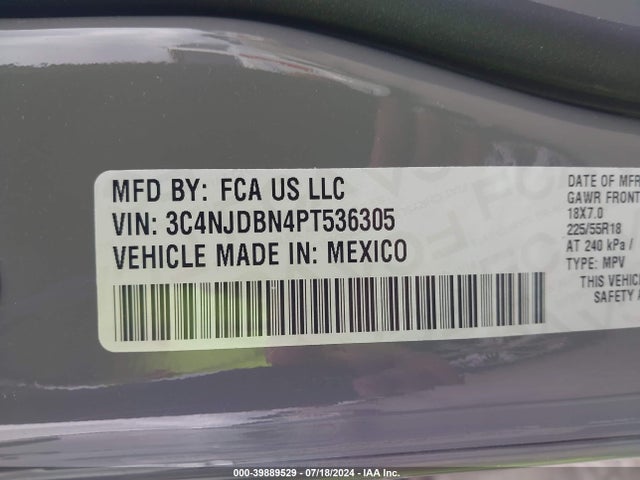 3C4NJDBN4PT536305 Jeep Compass Altitude 4x4