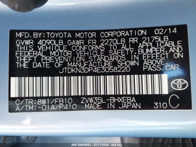 Toyota PRIUS PLUG-IN 2014 JTDKN3DP4E3058220 Image 9