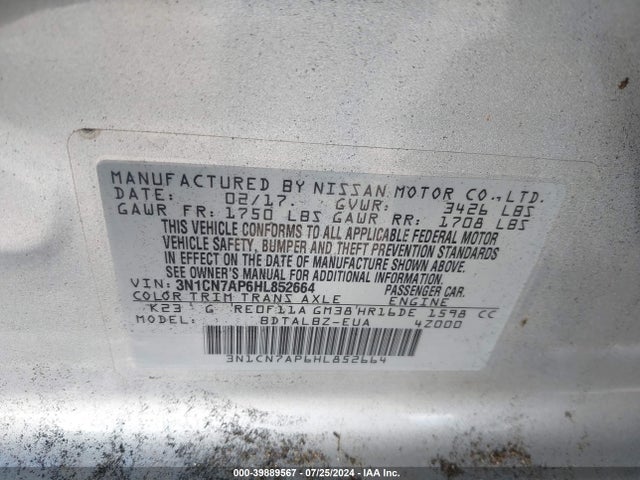 Nissan Versa 1.6 Sv 2017 3N1CN7AP6HL852664 Image 9