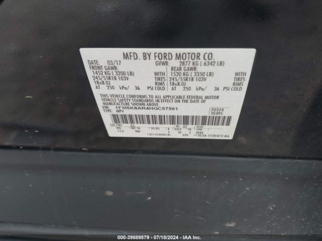 1FM5K8AR4HGC57561 Ford Utility Police Interceptor