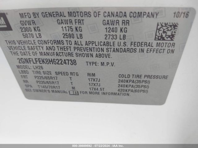 2GNFLFEK8H6224738 Chevrolet EQUINOX LT