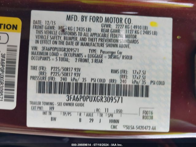 3FA6P0PUXGR309571 Ford Fusion Energi Se Luxury