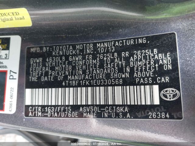 4T1BF1FK1EU330568 Toyota CAMRY SE