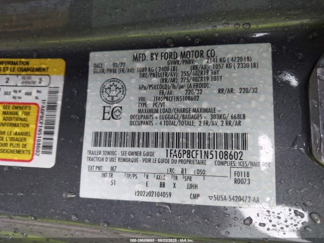 1FA6P8CF1N5108602 Ford Mustang Gt Premium