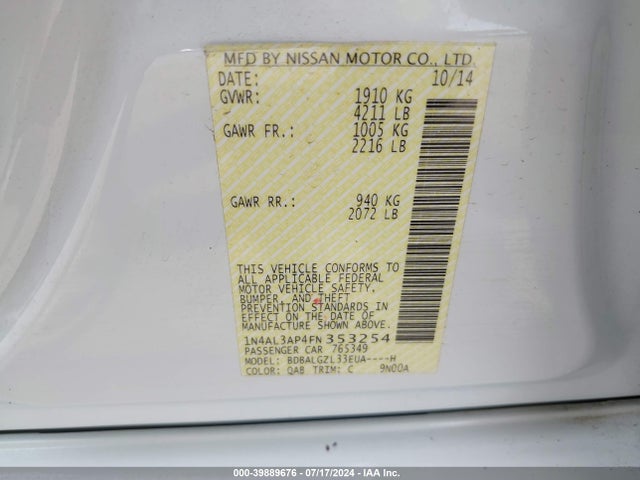 Nissan Altima 2.5 S 2015 1N4AL3AP4FN353254 Image 9