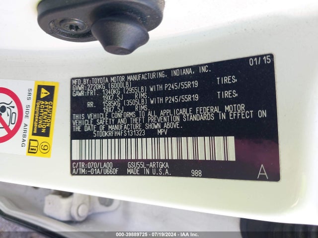 5TDDKRFH4FS131323 Toyota Highlander Limited V6