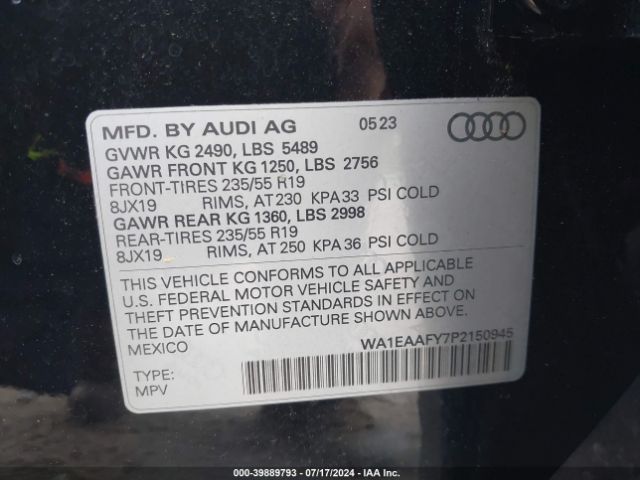WA1EAAFY7P2150945 Audi Q5 Premium Plus 45 Tfsi S Line Quattro