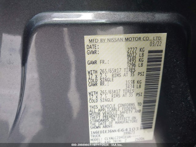 Nissan Frontier Sv 4x2 2022 1N6ED1EJ6NN664103 Image 9