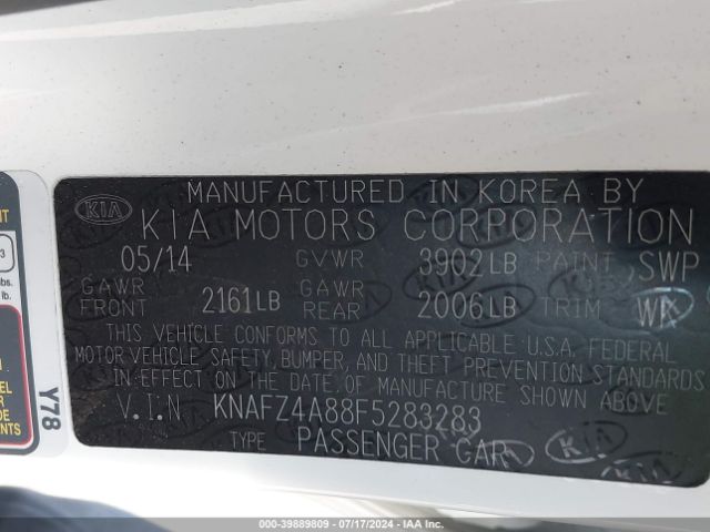 KNAFZ4A88F5283283 KIA FORTE EX
