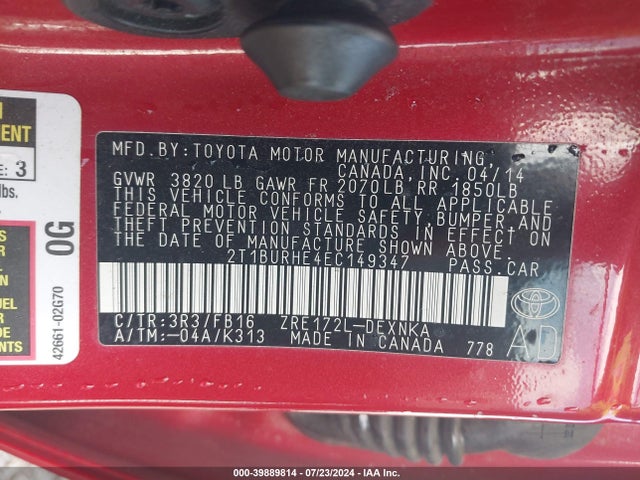 Toyota Corolla Le Plus 2014 2T1BURHE4EC149347 Image 9
