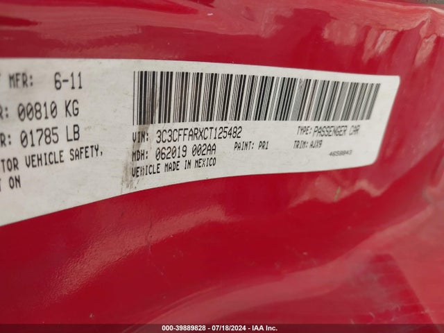 2012 FIAT 500 3C3CFFARXCT125482 Photo 8