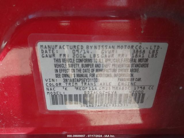 3N1AB7AP5EY311331 Nissan SENTRA SL