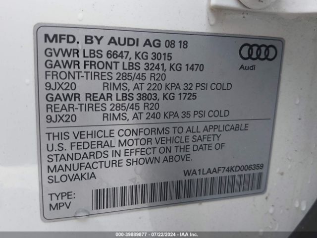 WA1LAAF74KD006359 Audi Q7 55 Premium/55 Se Premium