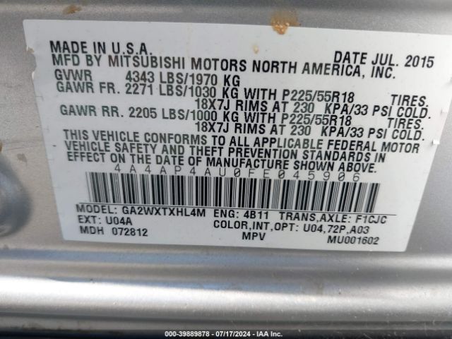 4A4AP4AU0FE045906 Mitsubishi Outlander Sport Se