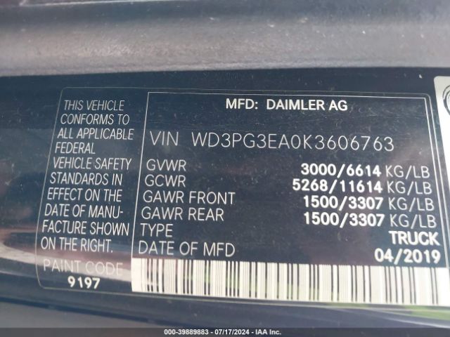 WD3PG3EA0K3606763 Mercedes-Benz Metris