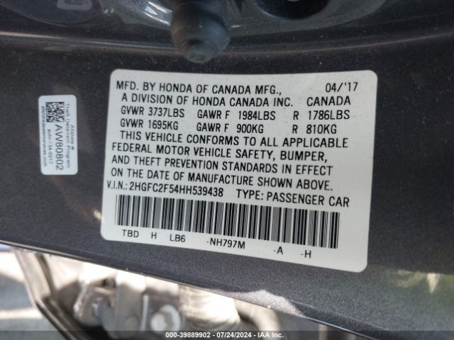 2HGFC2F54HH539438 Honda Civic Lx