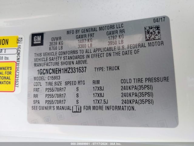 1GCNCNEH1HZ331637 Chevrolet Silverado 1500 Wt