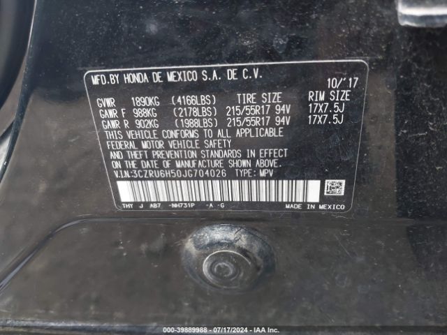 3CZRU6H50JG704026 Honda HR-V EX