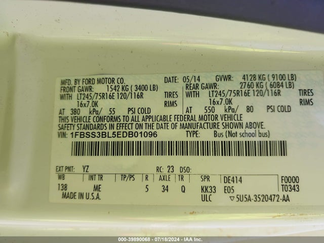 Ford E-350 Super Duty Xlt 2014 1FBSS3BL5EDB01096 Image 9