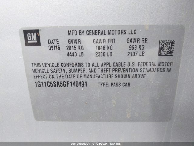 1G11C5SA5GF140494 Chevrolet Malibu Limited Lt