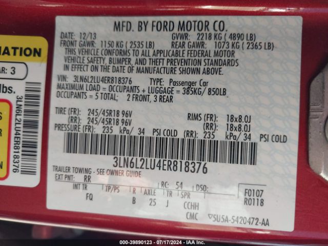 3LN6L2LU4ER818376 Lincoln MKZ HYBRID