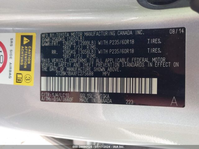 2T2BK1BAXFC275688 Lexus RX 350