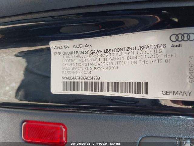 WAUB4AF49KA034798 Audi S4 3.0t Premium