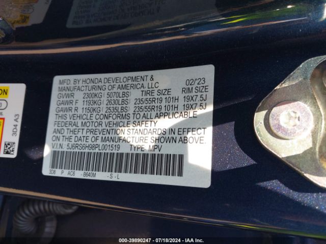 5J6RS6H98PL001519 Honda Cr-v Hybrid Sport Touring