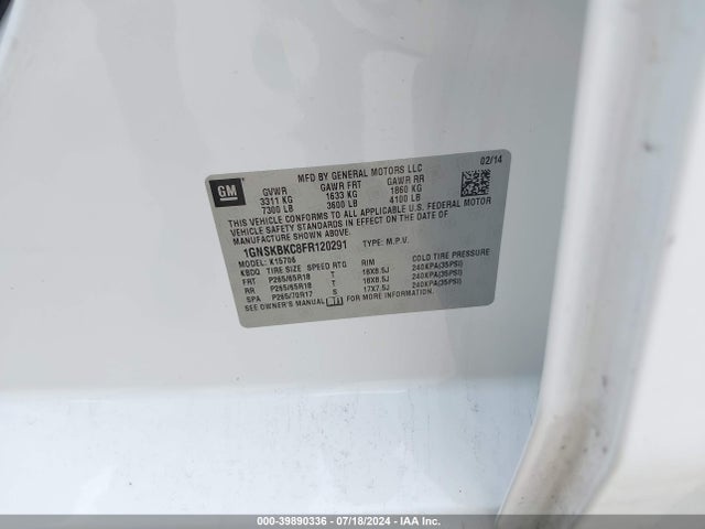 Chevrolet Tahoe Lt 2015 1GNSKBKC8FR120291 Image 9