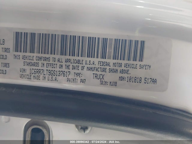 RAM 1500 Big Horn 2016 1C6RR7LT9GS137617 Image 9