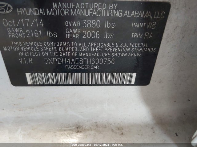Hyundai ELANTRA SE 2015 5NPDH4AE8FH600756 Image 9