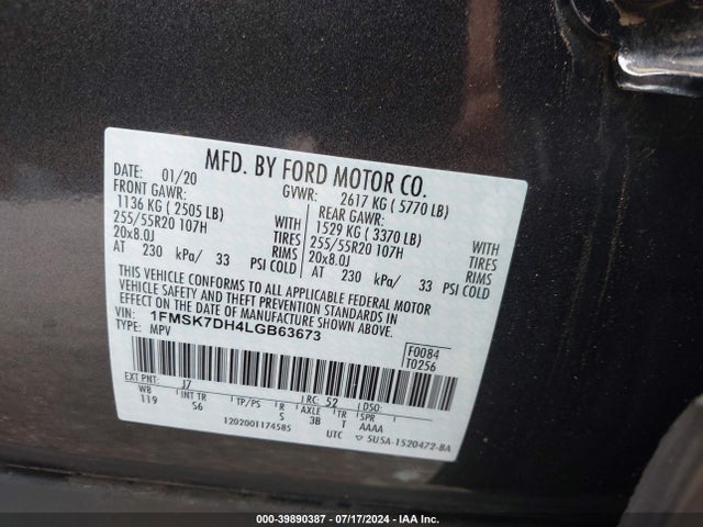 Ford EXPLORER XLT 2020 1FMSK7DH4LGB63673 Image 9