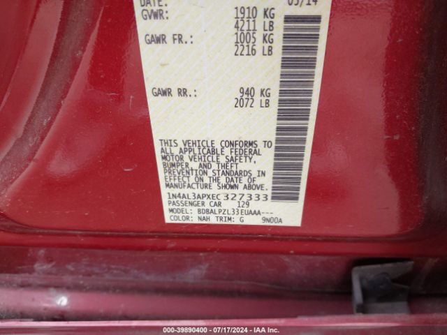 1N4AL3APXEC327333 Nissan ALTIMA 2.5