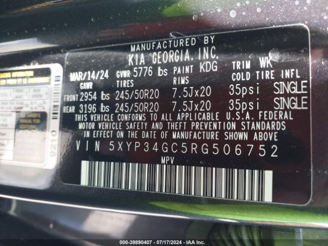 5XYP34GC5RG506752 KIA Telluride Ex